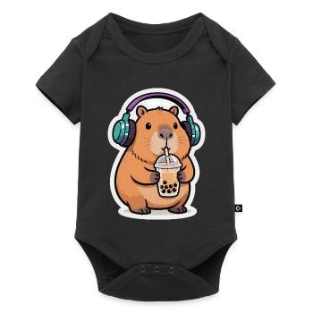 Süßes Capybara Bubble Tea Kawaii Tier Geschenk - Baby Premium Kurzarmbody - Schwarz - Vorne