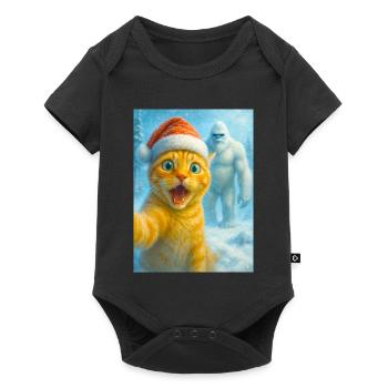  cat, Santa hat, Yeti, Christmas, snow, meme,selfi - Baby Premium Kurzarmbody - Schwarz - Vorne