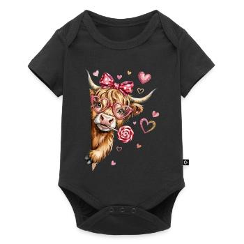 Highland cattle in love with heart glasses and lollipop - Baby Premium short-sleeve bodysuit - black - Front