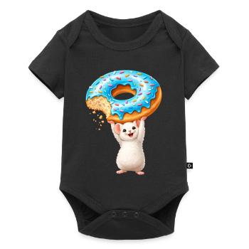 Mouse with Donut – Cute Cartoon Design - Baby Premium short-sleeve bodysuit - black - Front
