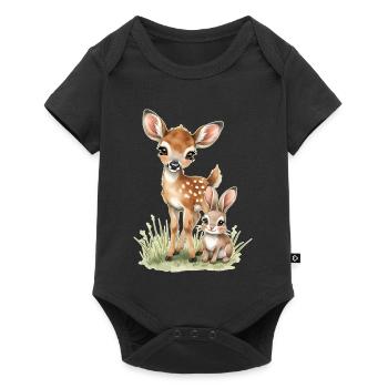 🦌🐰Fawn and Tender Bunny – Illustration - Baby Premium short-sleeve bodysuit - black - Front