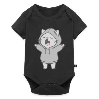 Chat en sweat à capuche - Body à manches courtes Premium Bébé - noir - Devant