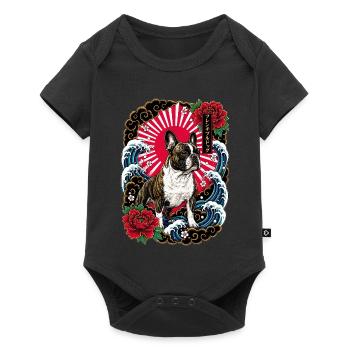 Französische Bulldogge im Japanischen Tattoo Stil - Baby Premium Kurzarmbody - Schwarz - Vorne