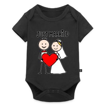 Couple de mariage Cartoon Heart Fraîchement marié - Body à manches courtes Premium Bébé - noir - Devant