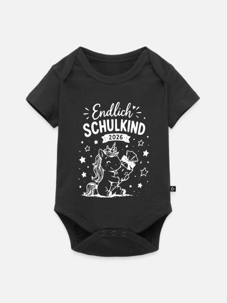 Endlich Schulkind 2026 Einhorn - Baby Premium Kurzarmbody - Schwarz