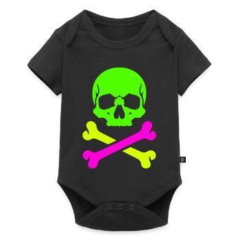 Neon Schädel Gekreuzte Knochen Bunter Pirat Skull - Baby Premium Kurzarmbody - Schwarz - Vorne