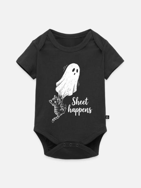 Sheet Happens Katze Geist Lustig Halloween Geschen - Baby Premium Kurzarmbody - Schwarz