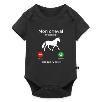 Mon cheval m'appelle faut quẹ j’y aille T-shirt - Body à manches courtes Premium Bébé - noir - Devant