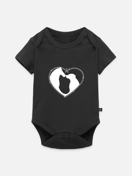 Hund und Pferd in einem Herz - Baby Premium Kurzarmbody - Schwarz