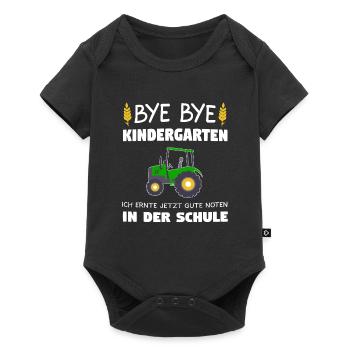 Bye Bye Kindergarten Schulkind Traktor Geschenk - Baby Premium Kurzarmbody - Schwarz - Vorne