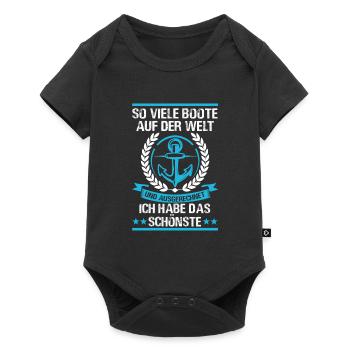 Boot Boote Segelboot Geschenk - Baby Premium Kurzarmbody - Schwarz - Vorne