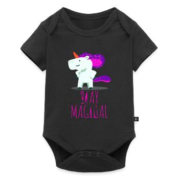Einhorn Unicorn Fantasie - Baby Premium Kurzarmbody - Schwarz - Vorne