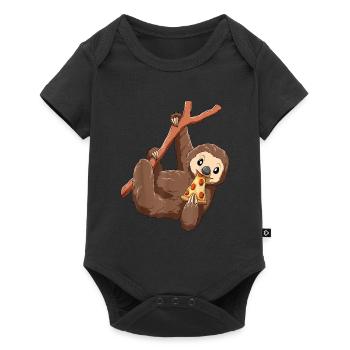 Faultier Faultiere Faul Pizza essen - Baby Premium Kurzarmbody - Schwarz - Vorne