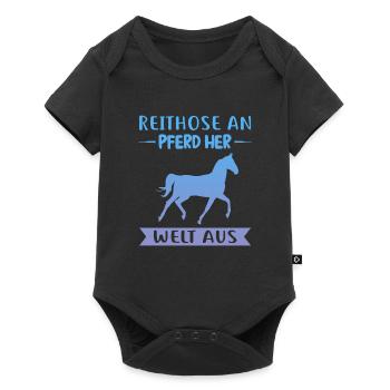 Pferd Reiter Pferde Geschenk - Baby Premium Kurzarmbody - Schwarz - Vorne