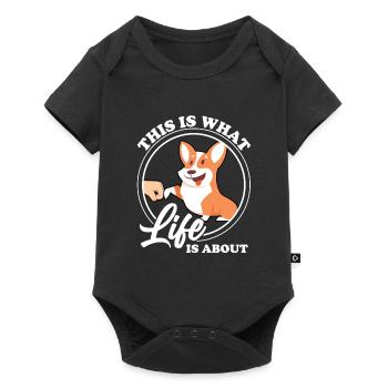 Corgi Corgi Papa Hund Geschenk - Baby Premium Kurzarmbody - Schwarz - Vorne