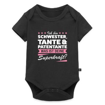 Patentante Taufe Taufpatin Geschenk - Baby Premium Kurzarmbody - Schwarz - Vorne