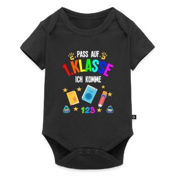 1.Klasse Schulanfang Schulanfänger Geschenk - Baby Premium Kurzarmbody - Schwarz - Vorne