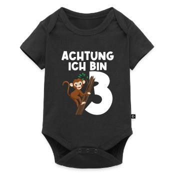3.Geburtstag Affe Geburtstagsfeier Geschenk - Baby Premium Kurzarmbody - Schwarz - Vorne