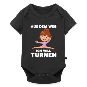 Turnen Mädchen Turnerin Geschenk - Baby Premium Kurzarmbody - Schwarz - Vorne