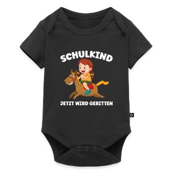 Schulkind Reiterin Pferde Geschenk - Baby Premium Kurzarmbody - Schwarz - Vorne