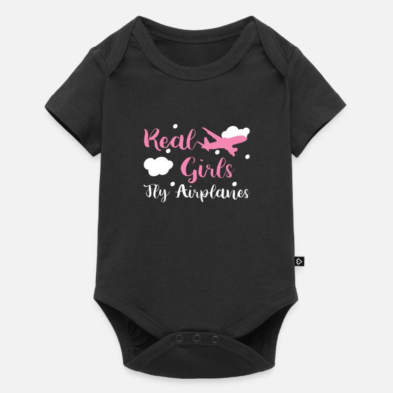 Flugzeugpilot Flugzeug Echte Mädchen fliegen - Baby Premium Kurzarmbody - Schwarz