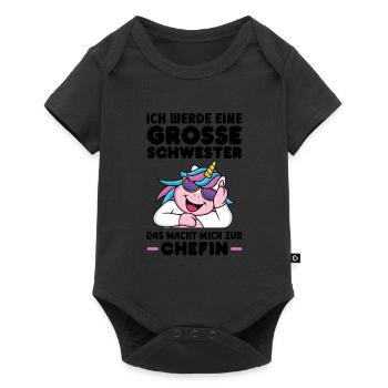 Große Schwester Einhorn Geschwister Geschenk - Baby Premium Kurzarmbody - Schwarz - Vorne