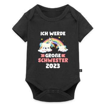 Große Schwester 2023 Einhorn Grosse Schwester 2023 - Baby Premium Kurzarmbody - Schwarz - Vorne