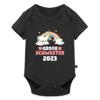 Große Schwester 2023 Einhorn Grosse Schwester 2023 - Baby Premium Kurzarmbody - Schwarz - Vorne