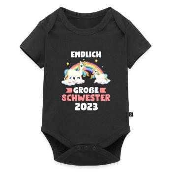 Große Schwester 2023 Einhorn Grosse Schwester 2023 - Baby Premium Kurzarmbody - Schwarz - Vorne