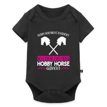 Hobby Horse Pferde Reiter Geschenk - Baby Premium Kurzarmbody - Schwarz - Vorne