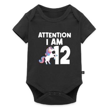 12. Geburtstag Mädchen Einhorn 12. Geburtstag Mädc - Baby Premium Kurzarmbody - Schwarz - Vorne
