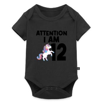 12. Geburtstag Mädchen Einhorn 12. Geburtstag Mädc - Baby Premium Kurzarmbody - Schwarz - Vorne