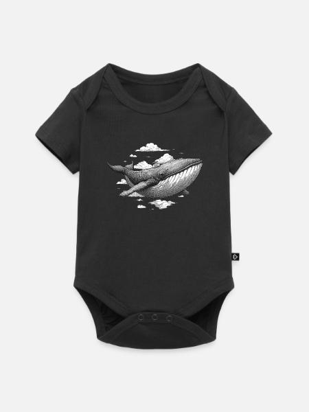 Walfisch fliegt über den Wolken - Baby Premium Kurzarmbody - Schwarz