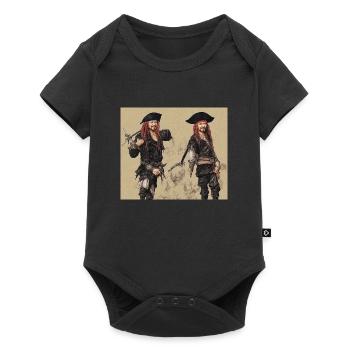 Zwei Piraten - Baby Premium Kurzarmbody - Schwarz - Vorne