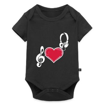 Party Music amour musique casque écouteur clé de musique - Body à manches courtes Premium Bébé - noir - Devant