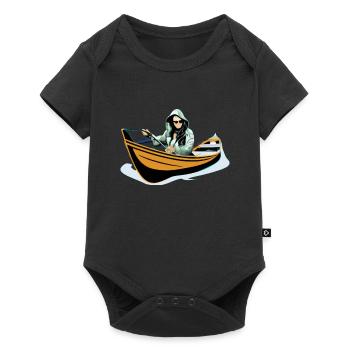Fisherwoman in a rowing boat - Baby Premium short-sleeve bodysuit - black - Front