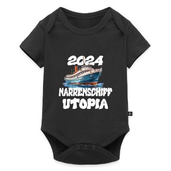 Ship of Fools Utopia, quote by Franz Josef Strauss - Baby Premium short-sleeve bodysuit - black - Front