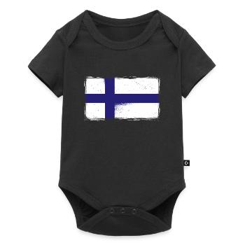 Finnland Flagge Vintage Suomi Finnische Fahne - Baby Premium Kurzarmbody - Schwarz - Vorne