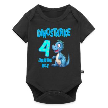 4 Jahre alt Kindergeburtstag 4. Geburtstag Dino - Baby Premium Kurzarmbody - Schwarz - Vorne