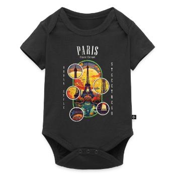 Paris Eiffelturm Frankreich Stadt Skyline Kunst - Baby Premium Kurzarmbody - Schwarz - Vorne