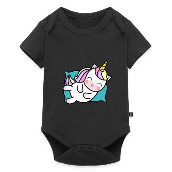 Einhorn auf Kissen Geschenkidee niedlich - Baby Premium Kurzarmbody - Schwarz - Vorne