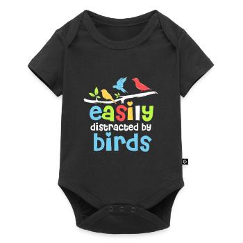 Easily Distracted By Birds Vogelliebhaber - Baby Premium Kurzarmbody - Schwarz - Vorne