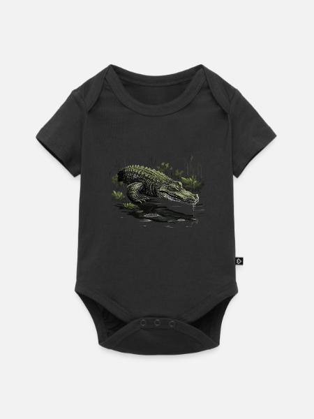 Krokodil Alligator Kaiman Reptil - Baby Premium Kurzarmbody - Schwarz