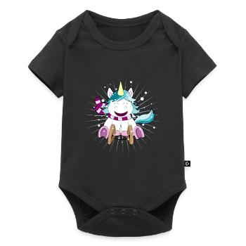 Einhorn auf Schlitten Weihnachten - Baby Premium Kurzarmbody - Schwarz - Vorne