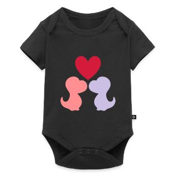 Deux bébés dinosaures et un cœur - Body à manches courtes Premium Bébé - noir - Devant