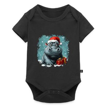 Nilpferd Weihnachten - Baby Premium Kurzarmbody - Schwarz - Vorne