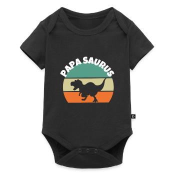 Papasaurus Dino Papa Vatertag Geschenk Dinosaurier - Baby Premium Kurzarmbody - Schwarz - Vorne