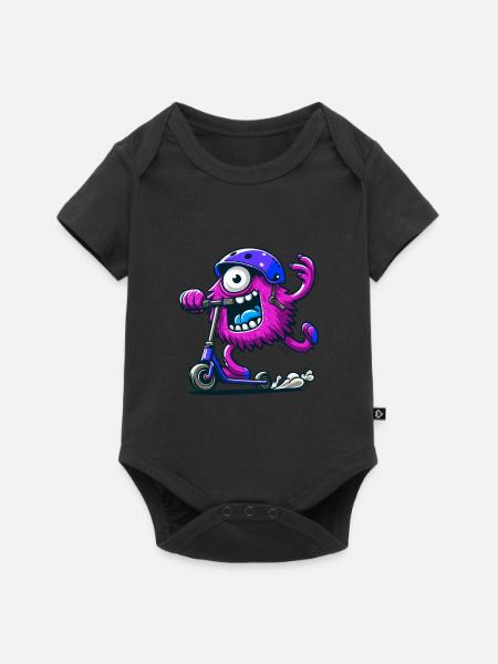 cute funny pink monster on escooter - Baby Premium short-sleeve bodysuit - black