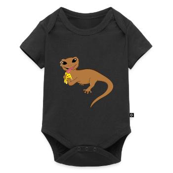 Geckos huppés, mignon reptile mangeant une pizza, - Body à manches courtes Premium Bébé - noir - Devant