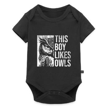 Junge mag süße Eulen, Wildtiere, Vögel, Waldtiere - Baby Premium Kurzarmbody - Schwarz - Vorne